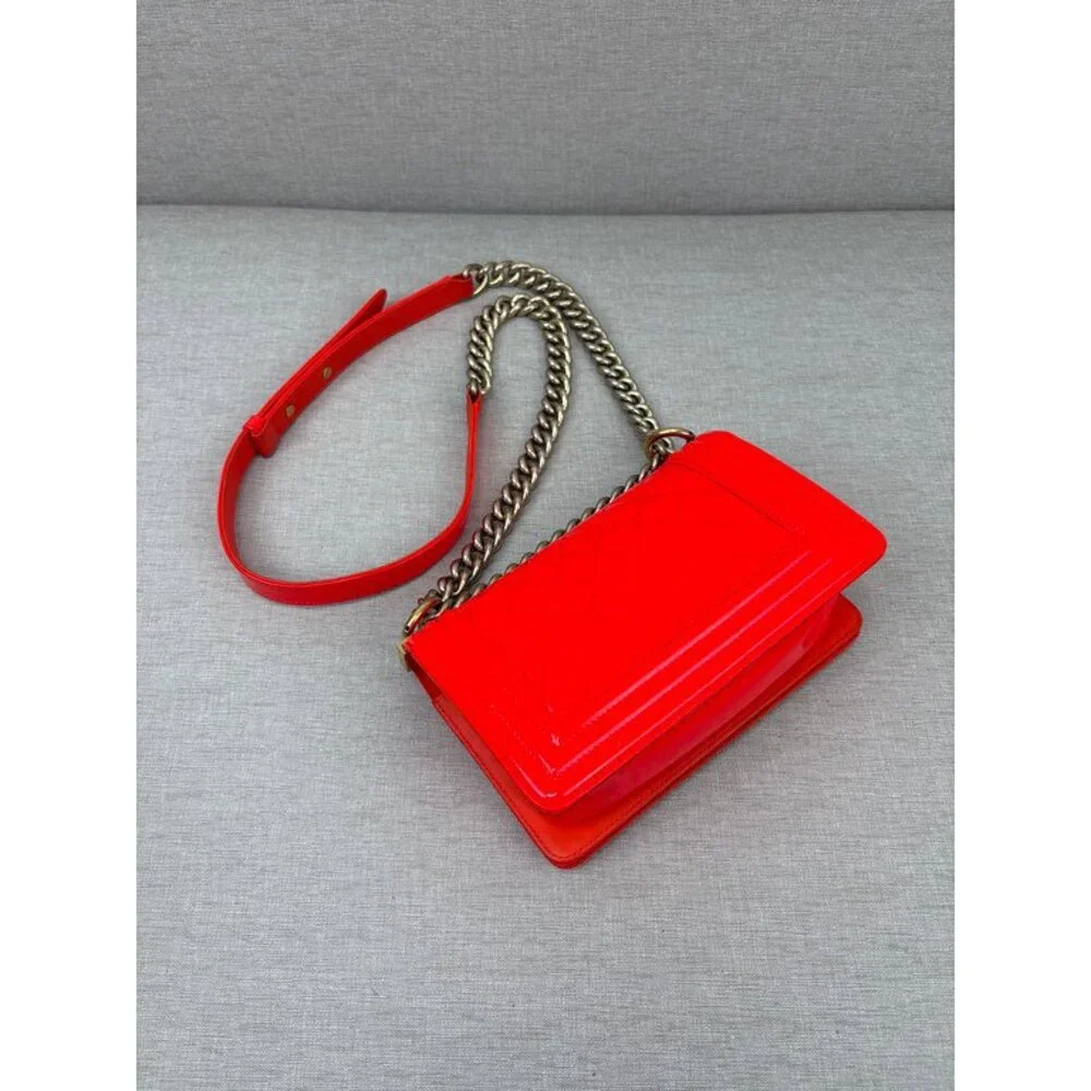 CHANEL Bright Red Patent Le Boy Flap Bag Small GHW